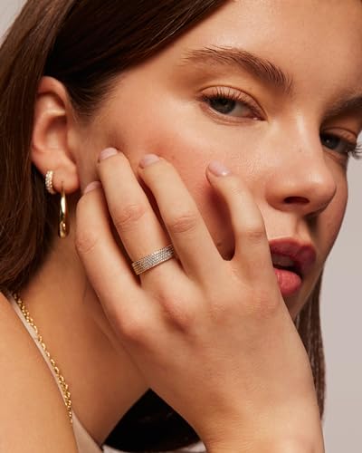 PAVOI 14K Gold Plated Cubic Zirconia Wide Eternity Statement Rings | CZ Stackable Wedding Band for Women - color: White Gold