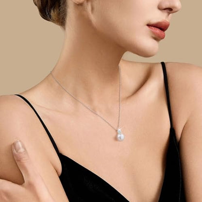 Pearl Necklace for Women 925 Sterling Silver Single Pearl Jewelry with Shell Pearl Pendant - Dainty Choker Necklace Suitable for Anniversary, Wedding, Birthday Gifts - color: CZ Silver