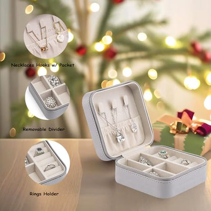 VLANDO Small Travel Jewelry Box Organizer Display Case for Girls Women Gift Rings Earrings Necklaces Storage, Light Grey - color: Light Grey