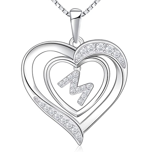 RIVIKO Heart Initial Necklace for Women, 925 Sterling Silver Letter Pendant,Personalized Charm Alphabet Jewelry Valentines Mother's Day Anniversary Christmas Birthday Gifts for Women Her Mom Wife - color: Letter-M