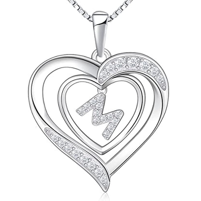 RIVIKO Heart Initial Necklace for Women, 925 Sterling Silver Letter Pendant,Personalized Charm Alphabet Jewelry Valentines Mother's Day Anniversary Christmas Birthday Gifts for Women Her Mom Wife - color: Letter-M