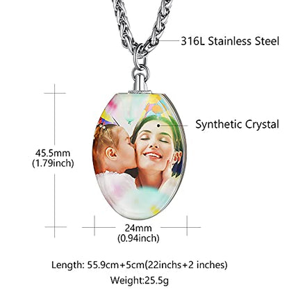 Custom4U Personalized Photo Necklace - Custom Heart/Oval/Round Charm Necklaces with Picture + Chain Adjustable - Stainless Steel/Acrylic Pendant Memorial Jewelry Christmas Gifts for Women - color: F-Oval Shaped