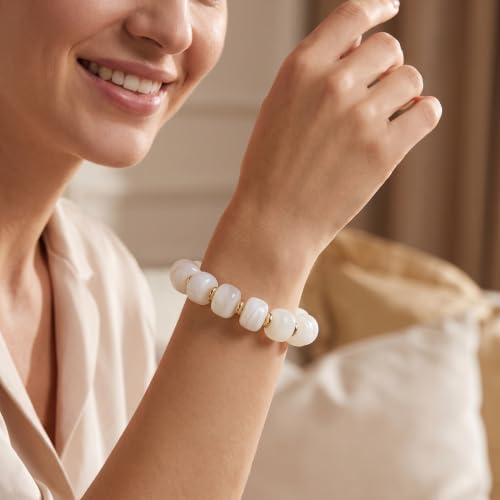 Chunky Beaded Bracelet for Women-Boho Bold Acrylic Resin Stretch Bracelets Trendy Summer Beach Elastic Bangle Vacation Jewelry Accessories - color: Style 2-Off-White