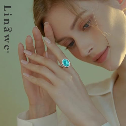 Linawe Costume Jewelry Adjustable Cocktail Ring for Women | Copper, Rhinestone, Cubic Zirconia, Oval, Fake Diamond, Crystal, Stone, Birthstone, Gemstone, Big, Chunky, Statement - color: White Blue