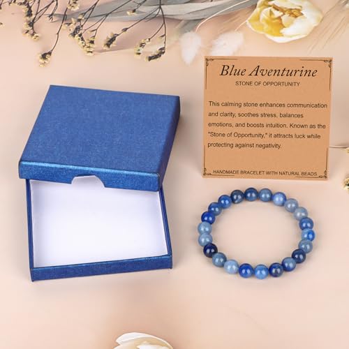 LPBeads Handmade Natural Gemstone Stretch Elastic Bracelet Healing Crystal Round Stone Beads Jewelry Gifts for Women Men - color: Blue Aventurine, size: 8mm