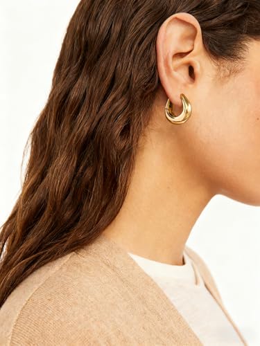 Rhinelife Gold Hoop Earrings for Women, 18K Real Gold PVD Coating Hypoallergenic Earrings, Lightweight Durable Waterproof Jewelry Gift for Her