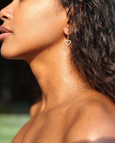 DAILY VIBES Cute Gold Mini Dangle Huggie Hoop Earrings for Women Trendy | 14K Gold Plated, Dainty Cubic Zirconia, Small Hoop Earrings with Charm Drop, Jewelry Gift for Women Ladies - color: Hollow Heart CZ