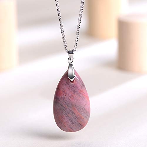 iSTONE 925 Sterling Silver Natural Crytral for Womens Pendant Necklace, Gemstone Birthstone with 17.8" Silver Chain Ladies - color: Rhodonite
