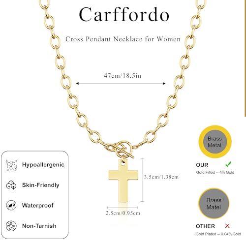 Carffordo Gold Cross Necklaces for Women, Chunky 14K Gold Plated Necklace | Statement Cross Pendant Necklace with Toggle Clasp, Hypoallergenic Waterproof Bold Chain, Trendy Charm Jewelry Gift for Her - color: fashion cross