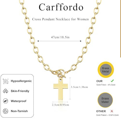 Carffordo Gold Cross Necklaces for Women, Chunky 14K Gold Plated Necklace | Statement Cross Pendant Necklace with Toggle Clasp, Hypoallergenic Waterproof Bold Chain, Trendy Charm Jewelry Gift for Her - color: fashion cross