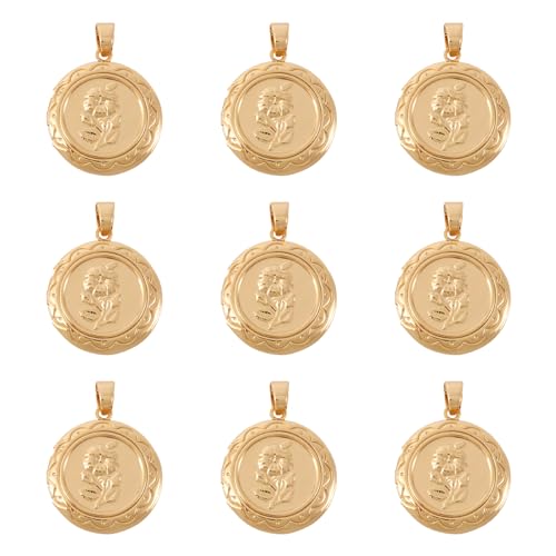 Craftdady 18K Gold Plated Brass Photo Locket Frame Pendants Charms for Necklaces Personalized Jewelry Crafts Making - size: 22.5x20mm Round