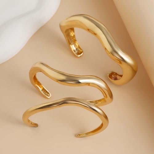 Frodete Chunky Gold Bangles for Women Non Tarnish Chunky Wide Cuff Bracelets Silver Cuff Bangle Bracelet Trendy Statement Minimalist Jewelry Gifts - color: A39:gold bangles