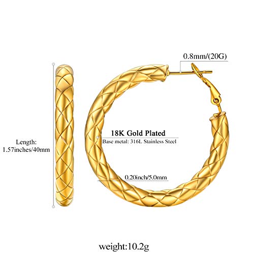 FindChic Chunky Hoop Earrings for Women, Silver/Black/14K Gold Plated Crossover Patterned Hollow Tube Rounded Loop Earrings, 30mm/40mm/60mm/80mm Hoops with Custom Name Options and Gift Box - color: c.Gold, size: 40MM