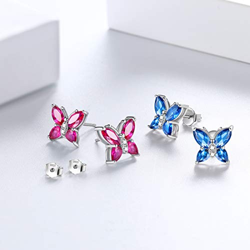 Aurora Tears Butterfly Jewelry,Women 925 Sterling Silver Butterflies Birthstone Pendant Necklace/Earrings/Rings Wedding Gift - color: I.September-set 2