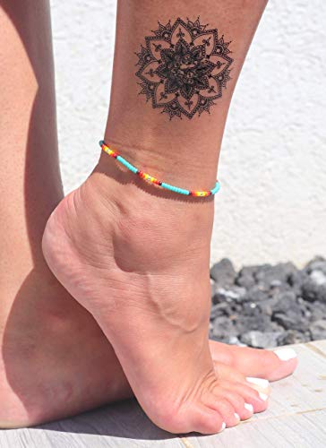 Anklet for Women, Turquoise Beaded Native American Style Boho Anklet, Bohemian Hippie Colorful Beach Summer Waterproof Anklet for Women and Girls, Handmade by Tribes