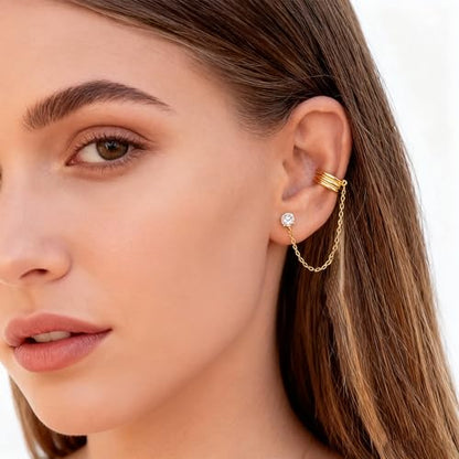 Ear Cuff Stud Earrings for Women Tassel Drop Dangle Hoop Clip Earrings Trendy Chain Climber Crawler Earrings Cubic Zirconia Huggie Hoop Cartilage Earring Fashion Jewelry Birthday Party - color: AG