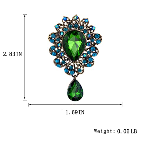seven wolves Women Crystal Bouquet Brooch Pin All-Match Accessories Rhinestone Brooches and Pins - color: Green A