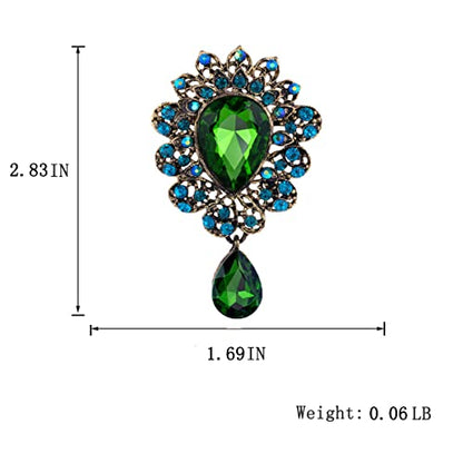 seven wolves Women Crystal Bouquet Brooch Pin All-Match Accessories Rhinestone Brooches and Pins - color: Green A