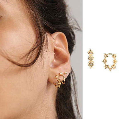 LOYATA Gold Huggie Hoop Earrings 14K Gold Plated Dainty Small Simple Hypoallergenic Jewelry Gift for Women - style: CZ Spike