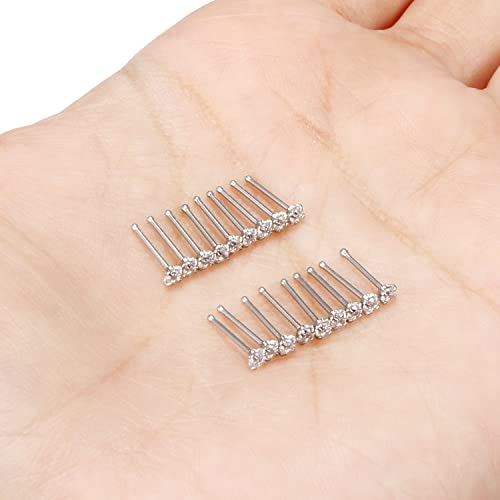 18G 20G 22G Nose Rings Studs with Cubic Zirconia 316L Surgical Steel Straight Screw L Shaped Nose Studs Piercing Jewelry for Women Men Girl CZ 1.5mm 2mm 2.5mm 3mm 20Pcs - color: A:22G Straight- Silver 2mm