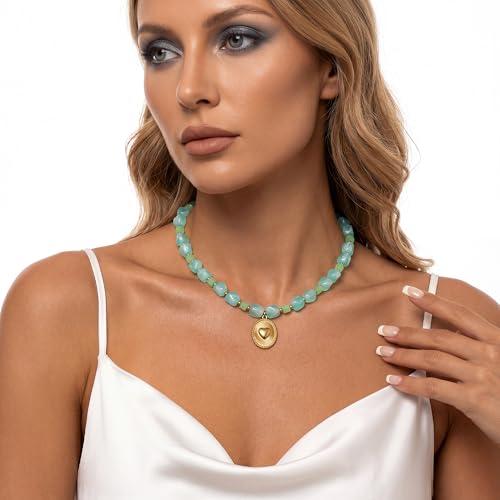 Chunky Beaded Necklaces for Women Trendy Colorful Acrylic Bead Statement Necklace Puffy Heart Pendent Necklaces for Women Boho Fashion Jewelry - color: K-green
