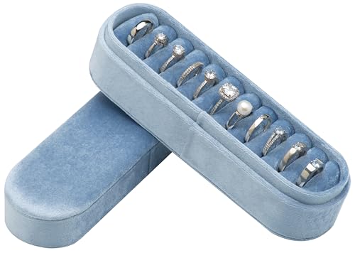 Velvet Small Multiple Ring Box Portable Organizer Display Storage | Travel Case Jewelry Earring Holder for Wedding Birthday Christmas Day (Light Ocean Blue) - color: Light Ocean Blue