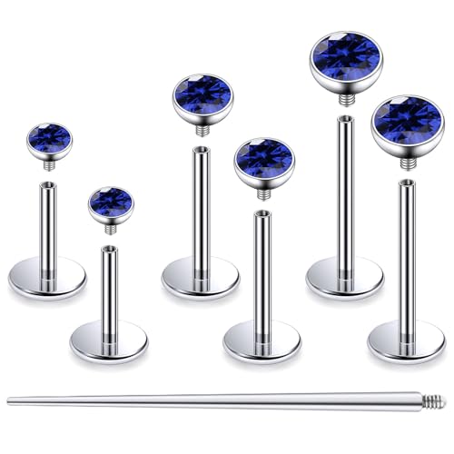 F136 Titanium 20/18/16G Internally Threaded Flat Back Stud Earrings Nose Rings Lip Medusa Monroe Labret 6/8/10mm Short/Long Bar Piercing Jewelry with Taper for Women Men - color: Blue, size: 18g=1.0mm