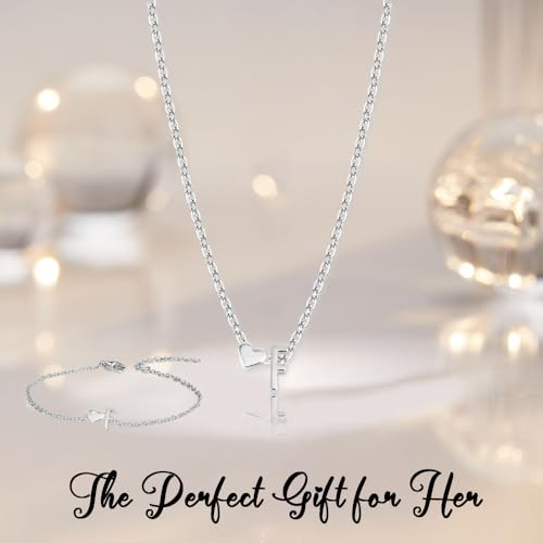 Gold Bracelets For Women Heart Initial Letter Pendant Necklace and Bracelet Set Personalized Jewelry Sets for Women Birthday Gifts for Mom Her Daughter Initial Necklace 14K Silver Plated - style: Silver-F