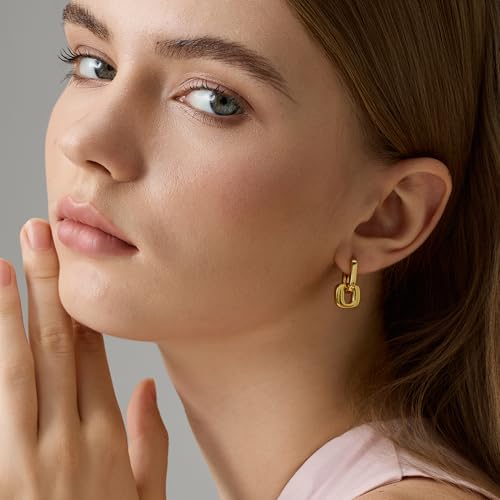 FRUMOS 18K Gold Plated Chunky Hoop Earrings for Women Fashion Thick Gold Hoops Set Jewelry for Birthday Christmas Gifts - color: Double Drop Earrings