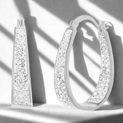 Devin Rose Oval Inside Outside Hoop Earrings for Women Faceted Sparkle Crystals - color: White