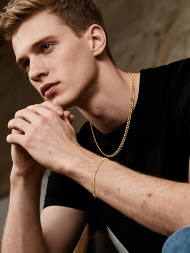NORBU Stainless Steel Cuban Link Chain and Bracelet Set for Men, Chains 3.5mm/5mm/7mm Width, Bracelet 7 1/2" and 8" Length, No Tarnish & Durable Mens Jewelry - size: 20"Chain & 8"Bracelet, style: Cuban Set - 5mm