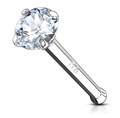 Forbidden Body Jewelry 14k Gold Nose Ring, 20g, Solid 6mm Stud, 2mm CZ Simulated Diamond, Non-Irritating Skin Safe Real Gold, Women and Men - color: 14k White Gold