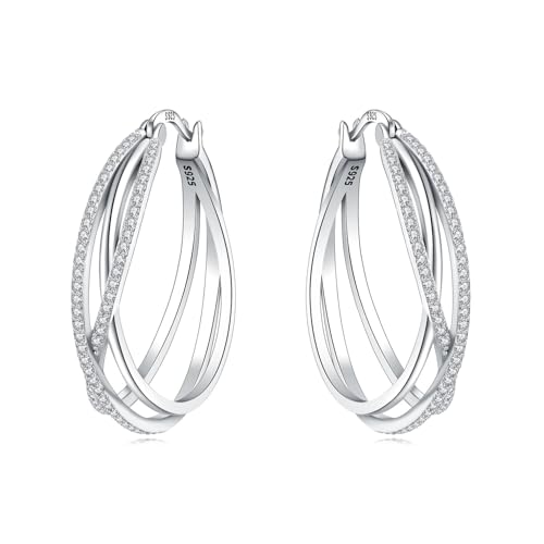 925 Sterling Silver Hoop Earrings for Women, Small and Large Trendy Hoops Hypoallergenic Huggie Earrings Statement Fashion Jewelry Gifts for Sensitive Ear - Double Loop - color: Silver,1.10 in-Large Hoops