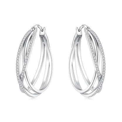 925 Sterling Silver Hoop Earrings for Women, Small and Large Trendy Hoops Hypoallergenic Huggie Earrings Statement Fashion Jewelry Gifts for Sensitive Ear - Double Loop - color: Silver,1.10 in-Large Hoops