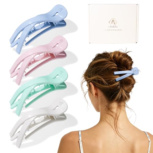 Large Flat Hair Clips for Women, French Claw Clips for Thick Hair | Strong Hold Hair Clips for Styling, Driving, Daily Wear | White, Pink, Purple, Green - color: White, Pink, Purple, Green