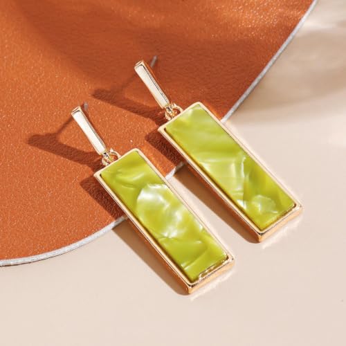 Coiris Rectangle Earrings for Women Geometric Stud Dangle Drop Jewelry Lightweight Colorful Print Statement Accessories - color: Green