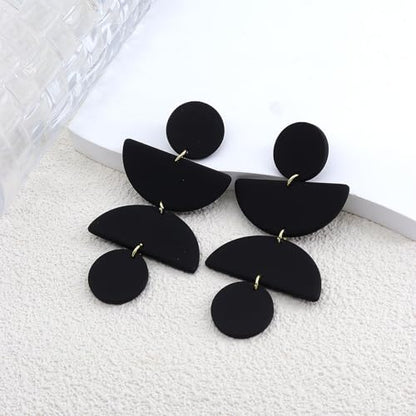 Acrylic Geometric Clay Drop Dangle Earrings for Women Handmade Irregular Polymer Earrings Boho Statement Dangling Earrings Jewelry Gift - color: Black