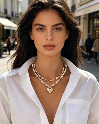 Gold Layered Necklaces for Women Chunky Layered Gold Link Chain Necklaces Trendy Paperclip Herringbone Toggle Clasp Necklace Statement Jewelry Accessories for Her - color: A7:gold barbed wire necklace