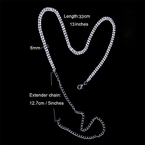 Tennis Necklaces for Women Sparkly Rhinestone Choker Diamond Chain Necklace - style: Silver 2 Row