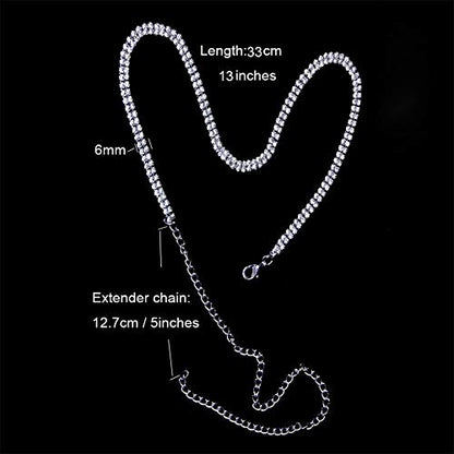 Tennis Necklaces for Women Sparkly Rhinestone Choker Diamond Chain Necklace - style: Silver 2 Row