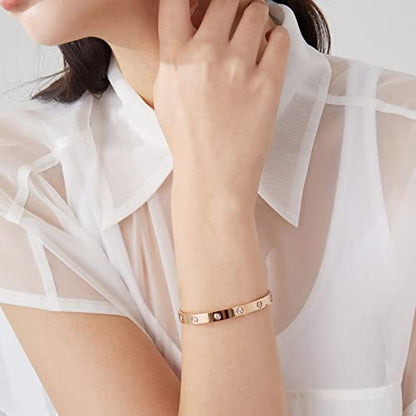 PDWZNBA 18K Gold-Plated Love Friendship Bracelets Trendy Stainless Steel Bangle Jewelry Gifts for Women - style: Ovl_rose