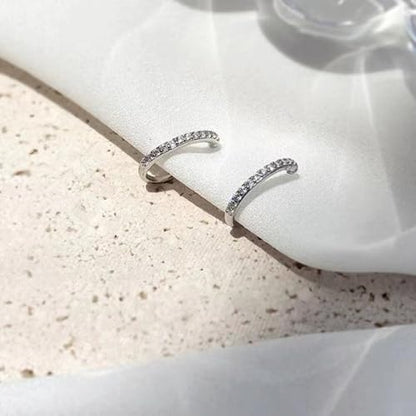 Clip On Earrings for Women 14K Gold Plated Hoop CZ Huggie Hoops Small Adjustable Non Pierced Fake Golden Earrings Invisible Hoop Clip On Earrings - color: 1 Pair Silver