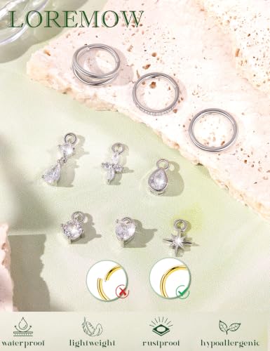 14G Hoop Belly Button Rings for Women Hypoallergenic Surgical Steel Cliker Dangle Belly Rings Hoop Gold Plated Heart Flower CZ Star Navel Piercing Jewelry With 6pcs Dangling Replacements 8/10mm - color: Silver, size: 8mm