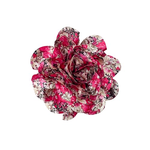 Satin Fabric Rose Flower Extra Large Big Brooches Lapel Pins Silk Camellia Oversized Pin for Women Wedding Party Dance Banquet Dresses Suit Clothes Accessories Jewelry Gifts 7.5in - color: Print Hot Pink
