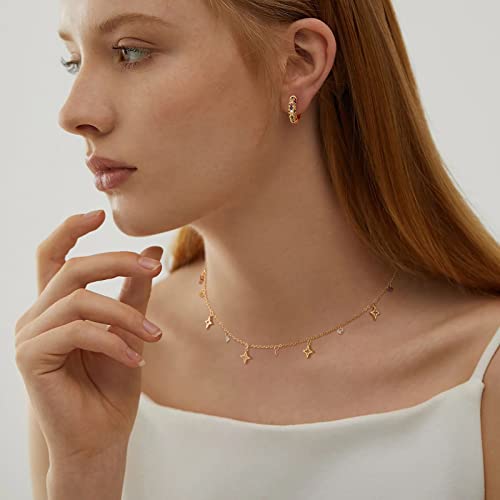 MTMY Beaded Necklaces for Women 14K Gold Plated Dainty Colorful Green/Rose Beaded Pearl Choker Necklace Delicate Boho Choker Necklace Jewelry Gift - style: CZ star tassel