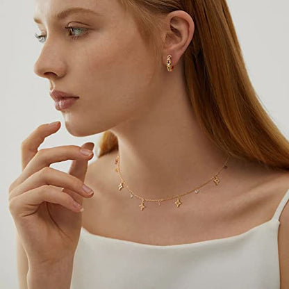 MTMY Beaded Necklaces for Women 14K Gold Plated Dainty Colorful Green/Rose Beaded Pearl Choker Necklace Delicate Boho Choker Necklace Jewelry Gift - style: CZ star tassel