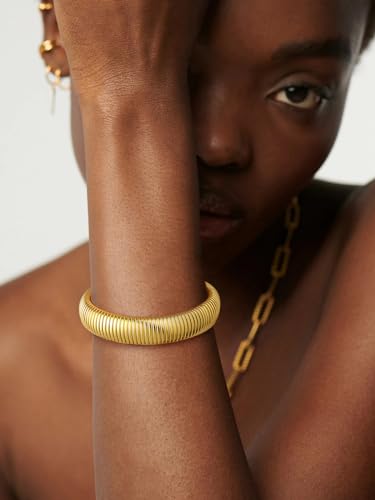 U7 Stretch Bracelets for Women Stainless Steel 18K Gold Plated Bangle Bracelets,Non Tarnish Link Bracelets,10mm,16mm,20mm - color: 01.Gold-16mm