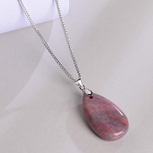 iSTONE 925 Sterling Silver Natural Crytral for Womens Pendant Necklace, Gemstone Birthstone with 17.8" Silver Chain Ladies - color: Rhodonite
