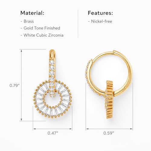 CoBi CZ Hoop Earrings for Women, 14K Gold Plated Round Cubic Zirconia Dangle Huggie Earrings, Dainty Silver Tone Earrings Jewelry Gifts - color: Gold