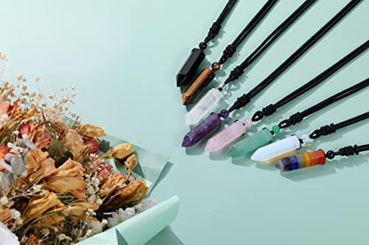 Top Plaza Healing Crystal Stone Necklaces for Men Hexagonal Pendant Necklaces Adjustable Braided Rope Natural Gemstone Necklace Jewelry Christmas Gift for Dad, Husband - color: 2pcs-Tiger Eye Stone+Black Obsidian
